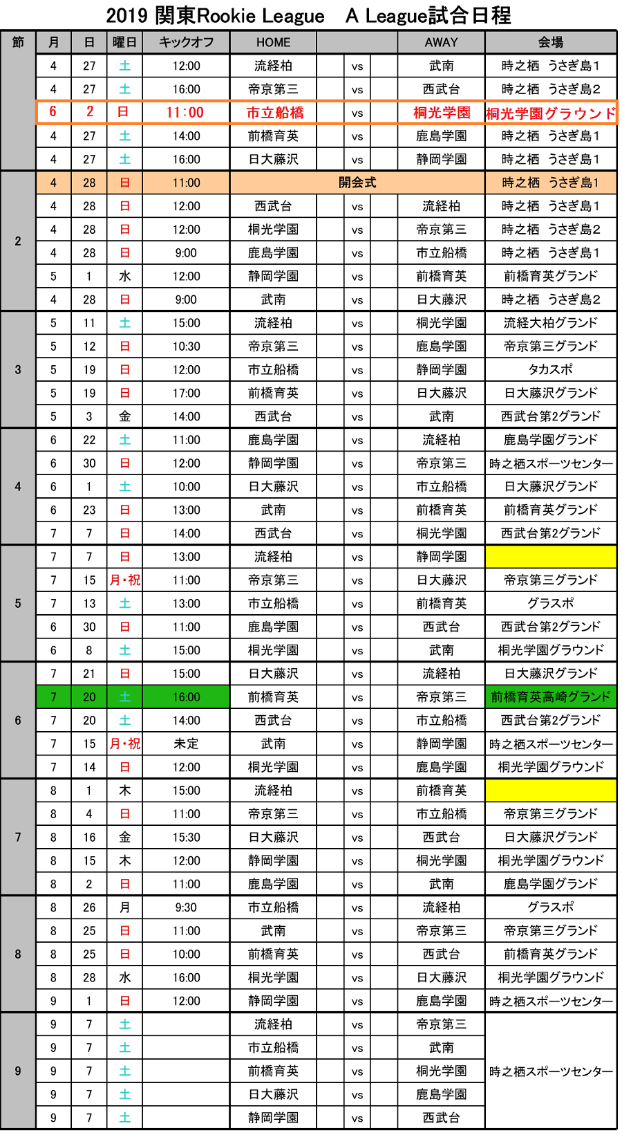 日程変更のお知らせ 関東rookie Leagueu 16 ルーキーリーグ公式hp