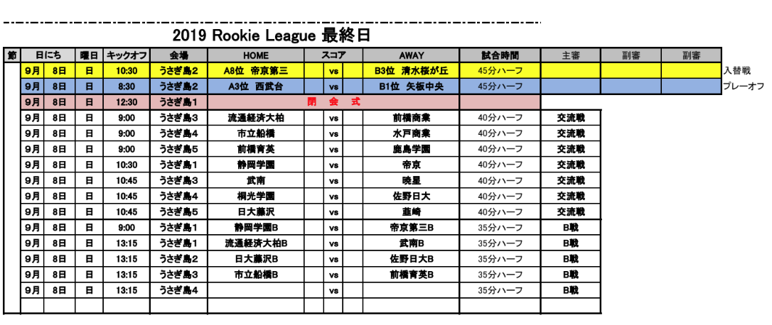 9 8 日 試合日程についてのお知らせ 関東rookie Leagueu 16 ルーキーリーグ公式hp
